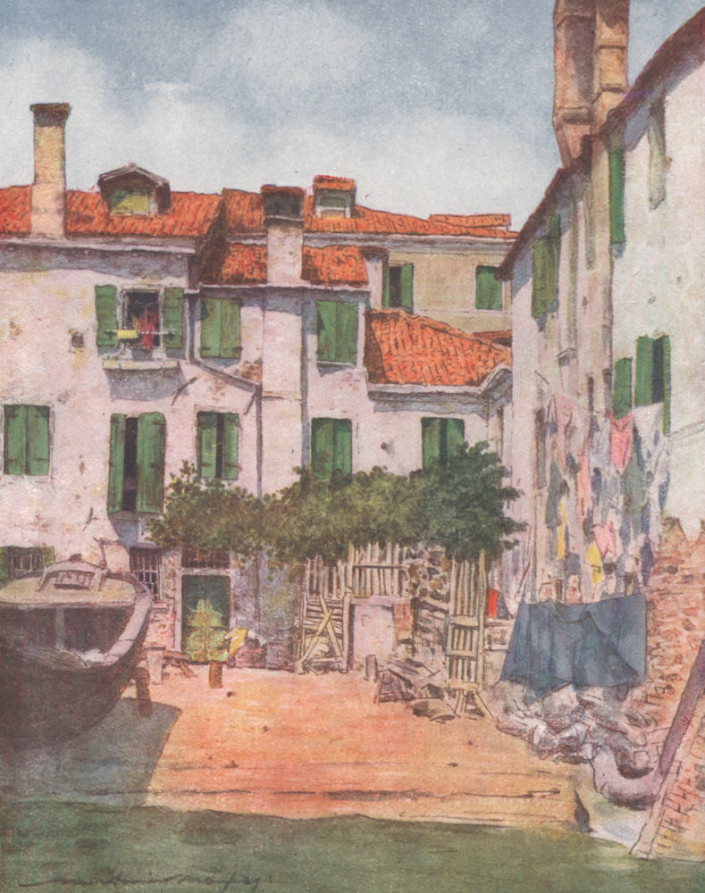 'A squero of boat-building yard' by Mortimer Menpes. Venice 1916 old print